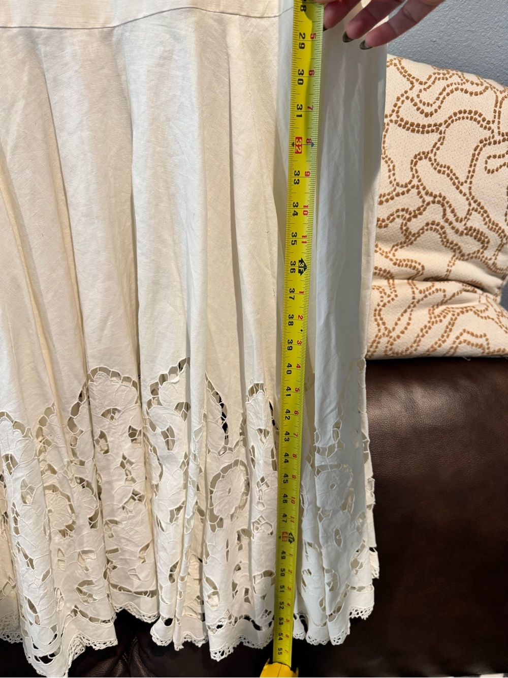 Vintage Rare Lace Cut Cotton Linen Cream Boat Neck Marie St. Claire Dress - Picture 15 of 15